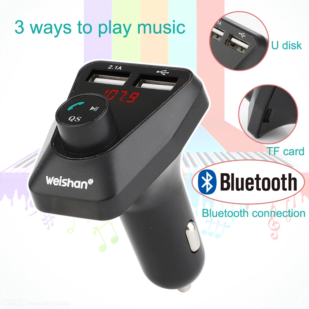 Weishan Hands Free Wireless Bluetooth FM Transmitter TF AUX Modulator Car Kit MP3 Player