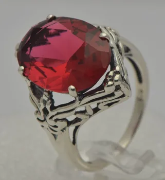 

Free shipping custom processing female jewelry exquisite natural ruby ring hollow out 925 silver antique silver