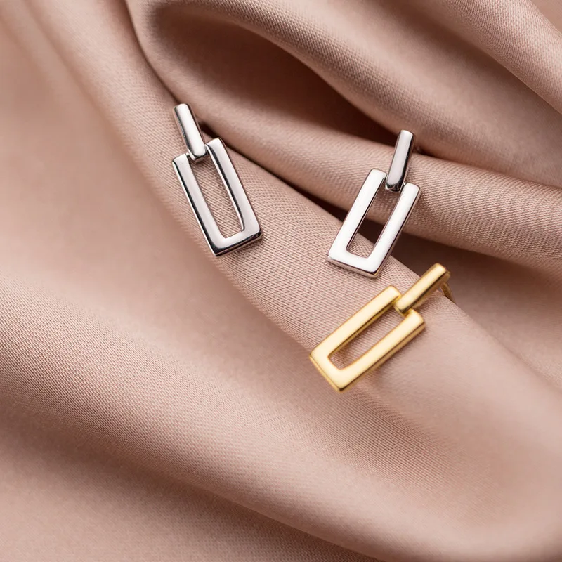 Аутентичные 925 пробы серебряные полые прямоугольные милые геометрические формы серьги-гвоздики для женщин гипоаллергенный модный серебряный подарок - Окраска металла: Silver