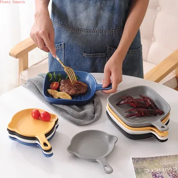 

hot sale baking dish with a handle beef steak food fruits Salad Pasta ceramic Plates Bakeware Tableware tray pan microwave oven