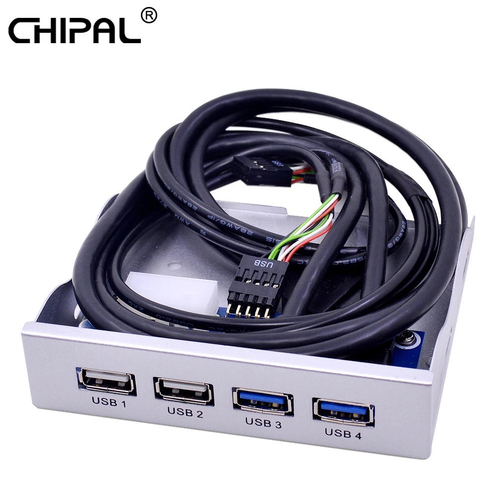 

CHIPAL Silver 4 Ports USB 3.0 USB 2.0 Front Panel Hub Splitter 20Pin Internal Combo Bracket Adapter for Desktop 3.5'' Floppy Bay