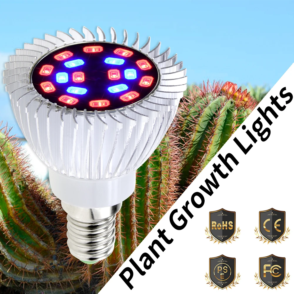 

E27 LED Plant Lamp E14 Grow Light Led Full Spectrum 18W Seeds Growth Bulb AC 85-265V Fitolampy for Grow Tent Box Red Blue UV IR
