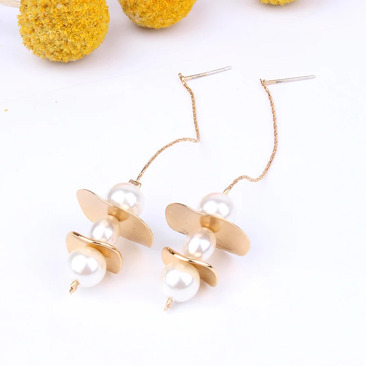 Korean Luxury Pearl Dangle Drop Earrings Statement Geometric Gold Metal Long Tassel for Women Jewelry Accesorios Mujer | Украшения и