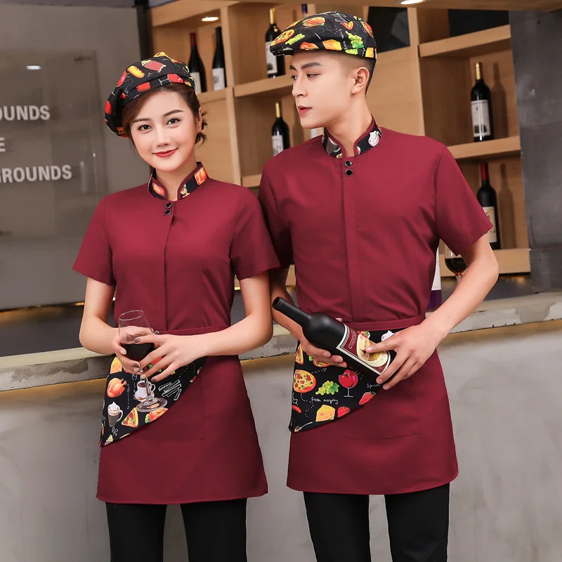 Hotel Waitress Work Clothes Summer Women Restaurant Catering Staff Overalls Hotpot Shop Waiter Short Sleeves Uniform Coat H2231 |