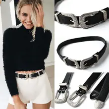 Gogoboi Double Metal Pin Buckle Women Belts Vintage High Quality Strap Brand Designer Design Leather Belt For Woman