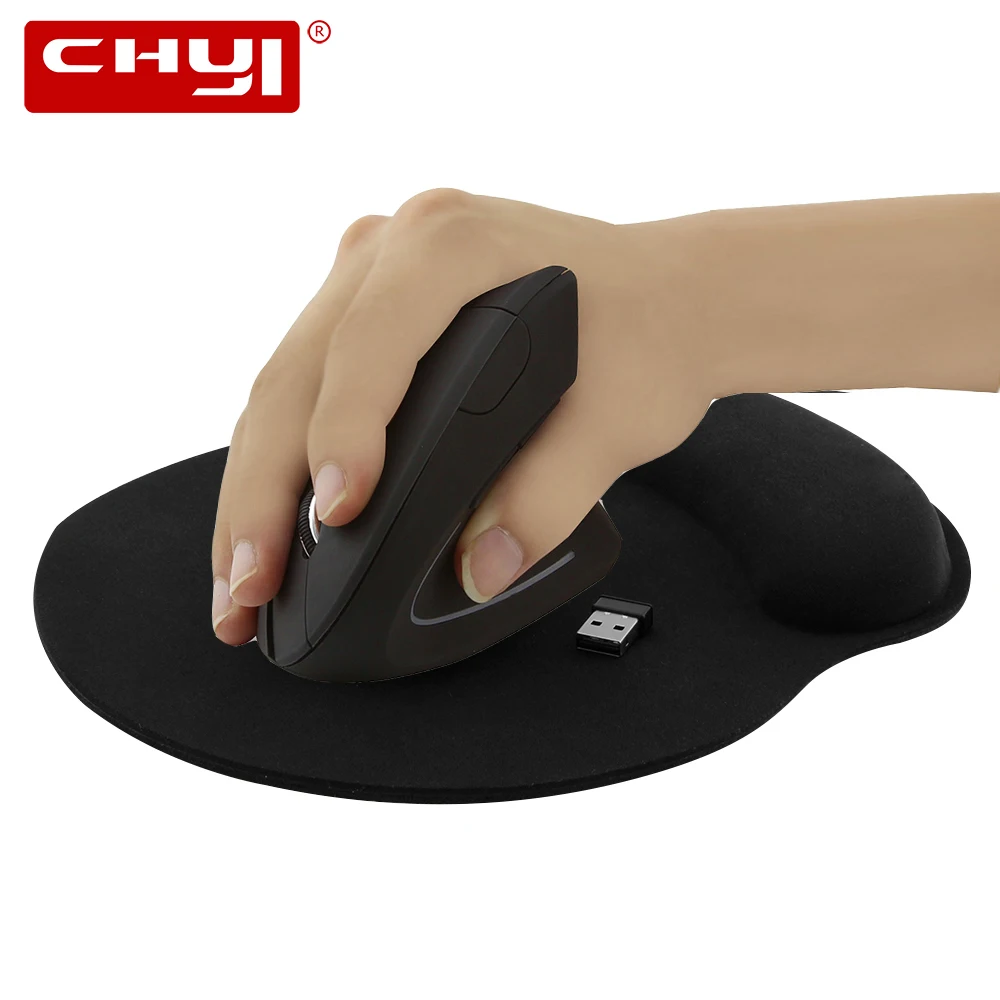 CHYI Ergonomic Vertical Wireless Mouse 800/1200/1600DPI Optical Mause 5D Gaming Mice Wrist Rest Mouse Pad For PC Gamer Laptop