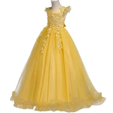 Кружевное высококачественное длинное платье для девочек; элегантное платье с цветочным узором и рукавами-крылышками для девочек; великолепное платье на Рождество и выпускной вечер для подростков