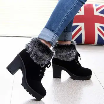 

High heel boots women shoes 2020 fashion plush lace up keep warm winter women boots new design shoes woman ankle boots female