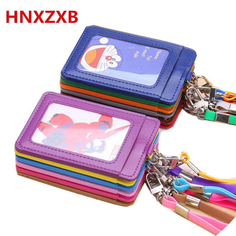 

HNXZXB Student cartoon PU card bag card bag work chest card hang rope bus card certificate to make a custom LOGO