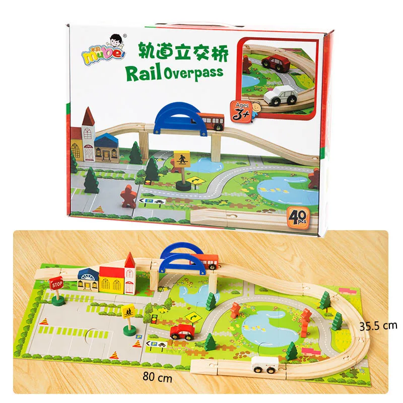 

40PCS Wooden Simulated Urban Rail Wooden Toy Combination For Traffic Scene Early Education