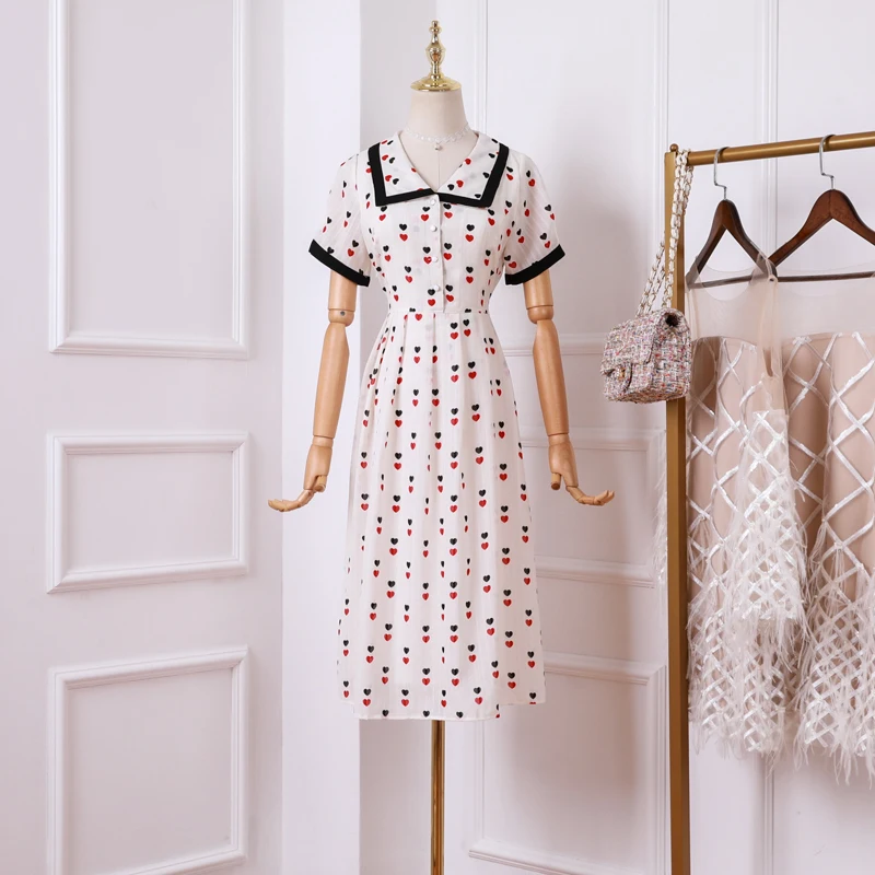 

French niche retro love waist dress female summer long section