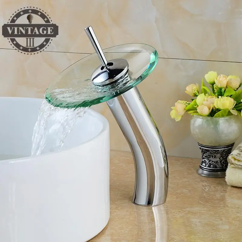 Bathroom Waterfall Faucet Glass Waterfall Brass Basin Faucet Bathroom