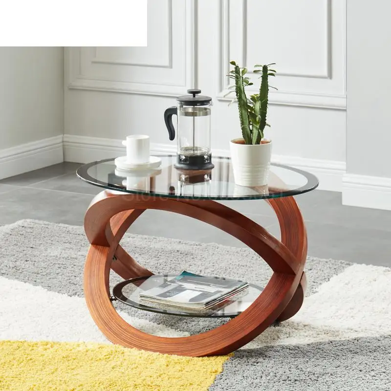 

Simple round sofa side a few seating areas Nordic creative ins personality tempered glass small coffee table