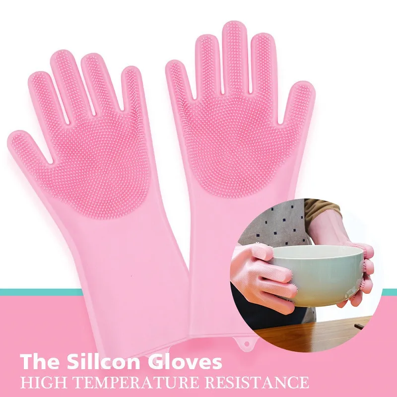 

Magic Silicone Dishwashing Scrubber Dish Washing Sponge Rubber Scrub Gloves Kitchen Cleaning 1 Pair
