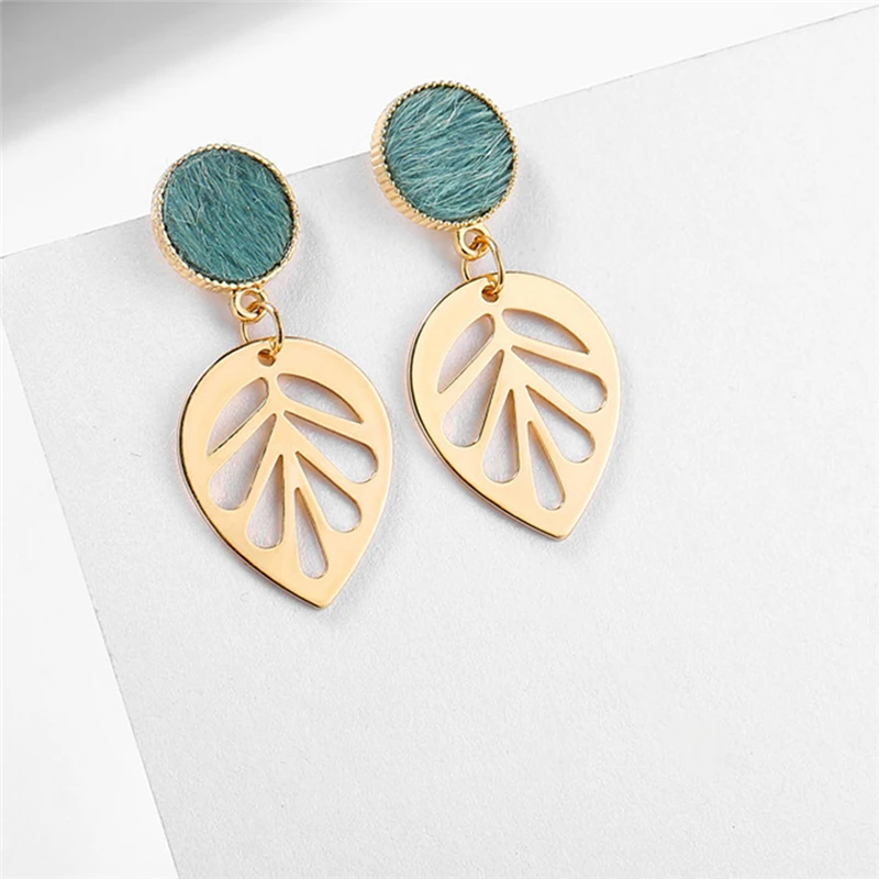 17KM-Green-Leaf-Drop-Earrings-For-Women-Girl-Gold-Color-Dangle-Earring-2019-Female-Statement-Geometric