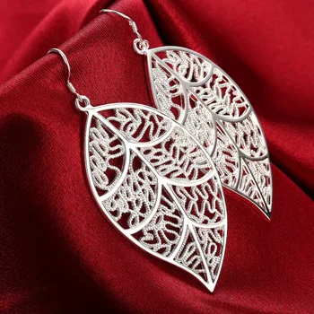 

2019 New Classic Silver Earring Jewelry Fashion Hollow Leaves Drop Earrings For Women 925 Silver Jewelry
