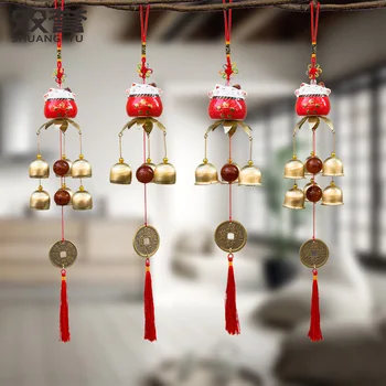 

Ceramic Cat Wind Bell Hanging Decoration Copper Bell Hanging Creative Gift Home Jewelry Door Treasure Wind Chimes Decorations
