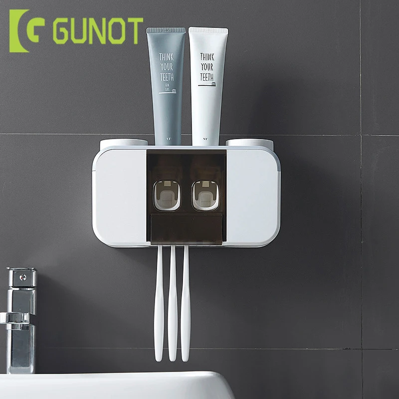 

GUNOT Wall Mounted Toothbrush Holder Automatic Toothpaste Dispenser Portable Toothpaste Squeezer Home Bathroom Accessories Sets