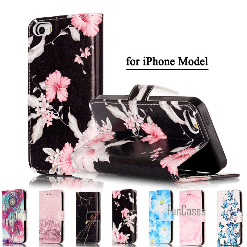 Moda Marmo Pu Custodia In Pelle Flip Phone Fundas Per Apple Iphone 6 6S 7 Plus 5S 5C Se Cover Posteriore Portafoglio Di Lusso Custodia Coque