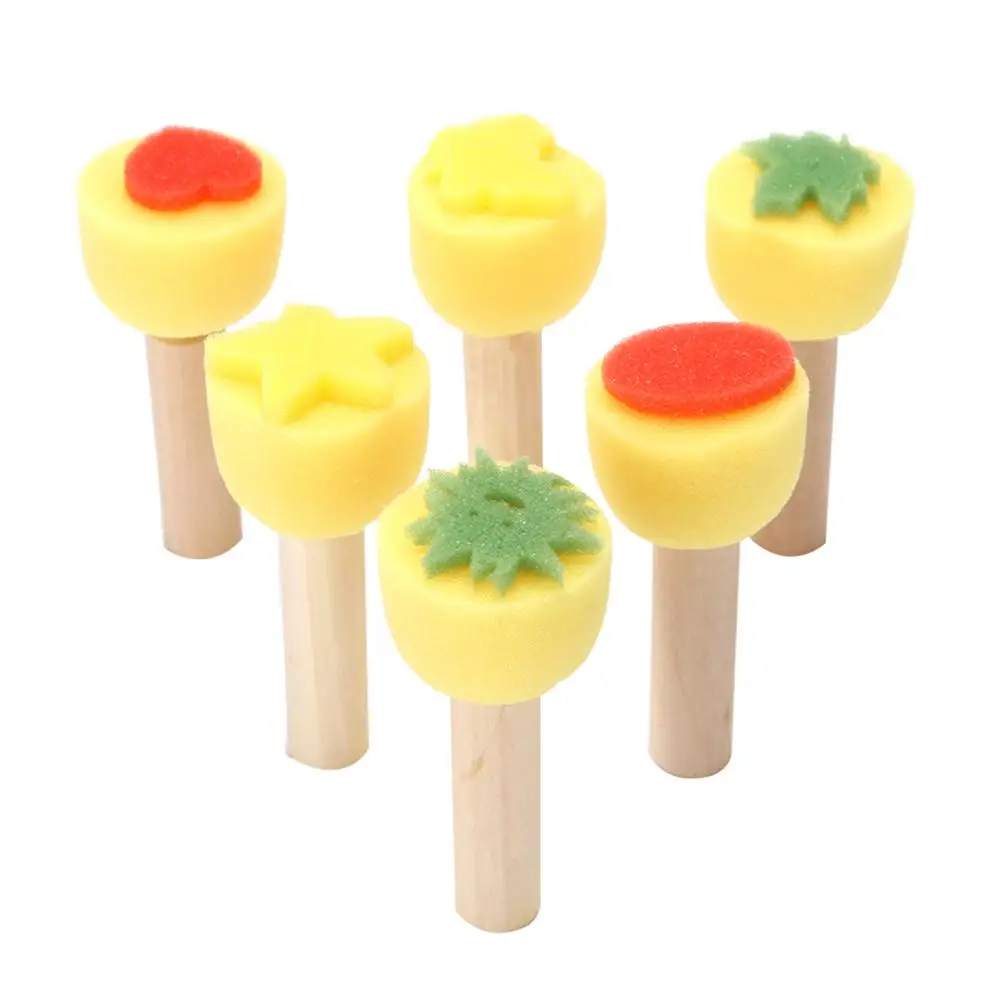 New 6Pcs/Set Heart Star Sponge Head Wooden Handle Stamp Children Painter Brush Tool | Дом и сад