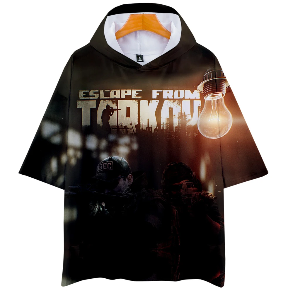 Побег из таркова игры с капюшоном Футболка Мужская/Женская мода лето с коротким рукавом 3D печать футболка хип-хоп Уличная Одежда большого