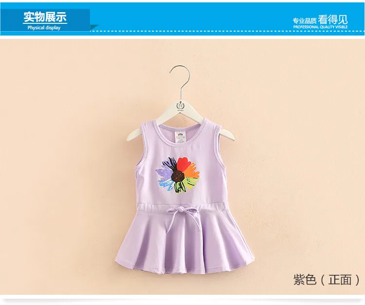 2018 Summer 2-10 Years Children Birthday Oil Painting Cartoon Big Flowe Print Princess Waist Drawstring Kids Girl Flower Dress (1)
