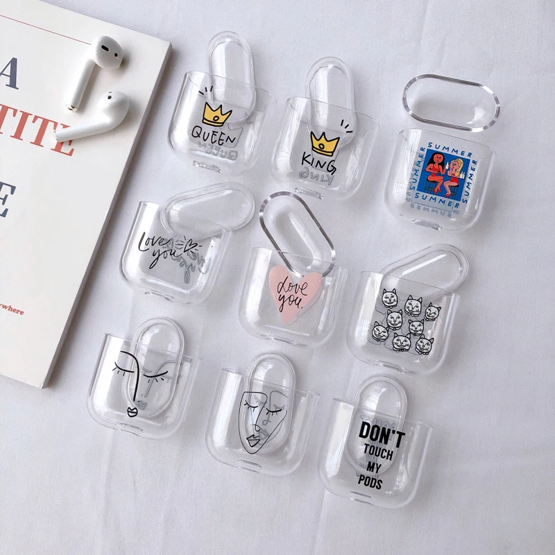 

Cartoon Cute Transparent Pure color Earphone Cases For Apple Airpods Shockproof Cover PC Hard Earphone Case Air Pods Protector