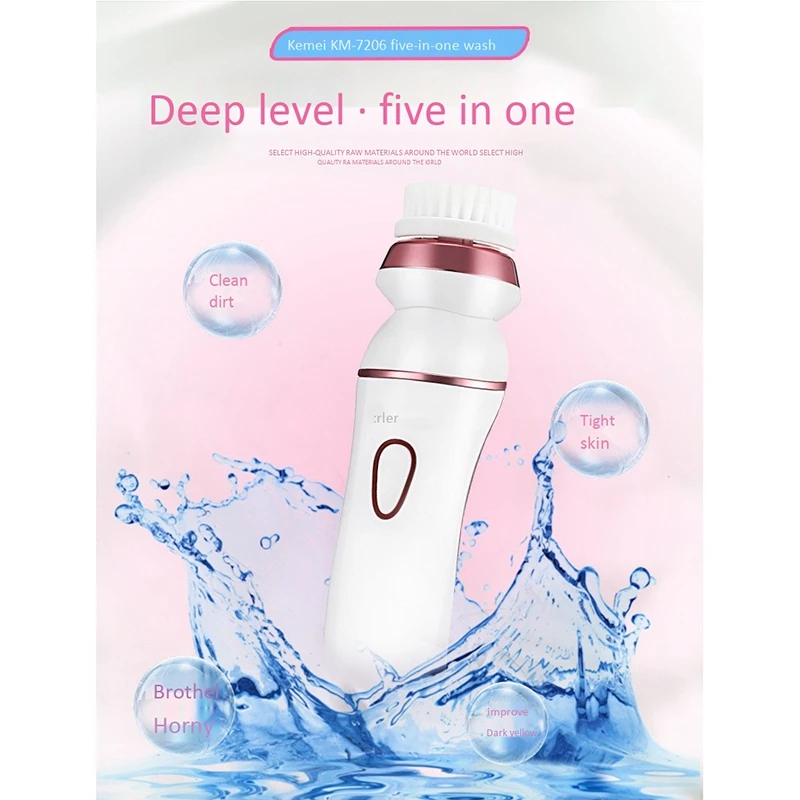 Kemei Km-7204 5в1 набор для женщин моющая Очищающая щетка для лица очищающая водостойкая щетка для тела Женская электрическая Очищающая насадка для лица