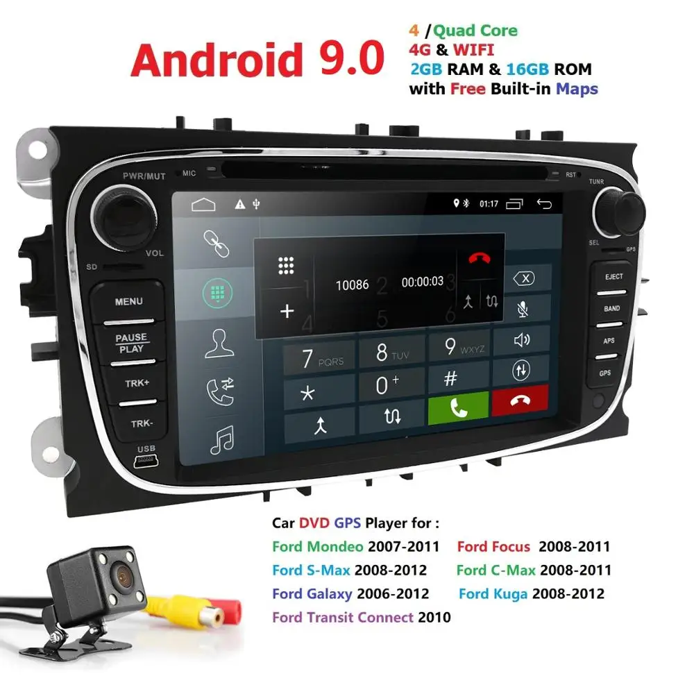 Top Hizpo Car Multimedia player GPS Android 9.0 2 Din Quad Core For FORD/Focus/S-MAX/Mondeo/C-MAX/Galaxy Rear View Camera DVR wifi4G 0