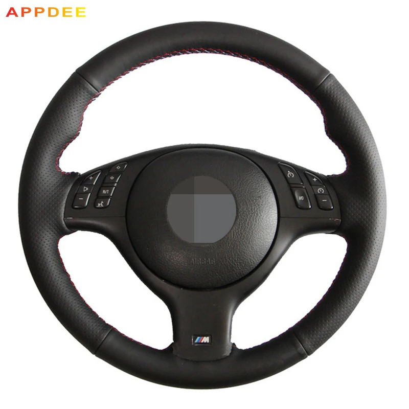 HCDSWSN Negro Cuero Genuino Suede DIY Cubierta del Volante del Coche para BMW E46 E39 330i 540i 525i 530i 330Ci M3 2001-2003