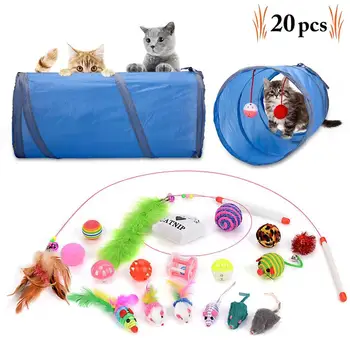 

20PCS Cat Feather Wand Cat Toy Kit Set Funny Creative Interactive Kitten Toy Chew Toy Pet Teaser Play Toy Cat tunnel Catnip Set