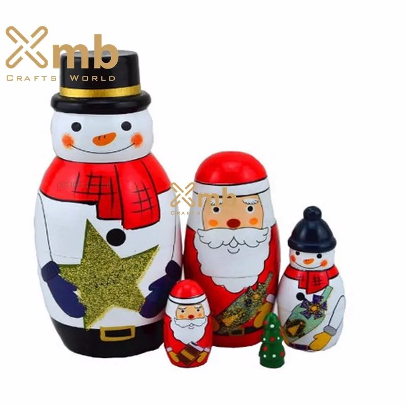 Matryoshka Russian Nesting Doll Wooden Puppe Christmas Story Santa Claus 5 pcs