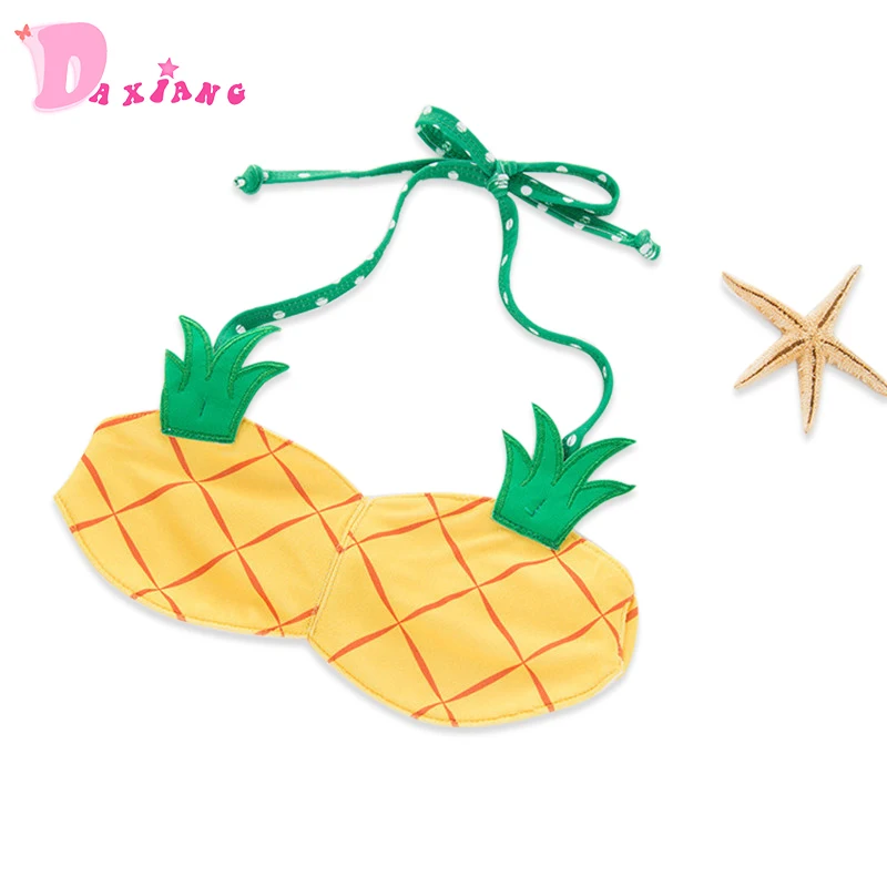 Летний комплект бикини для купания для девочек; милый детский купальный костюм с ананасом; пляжная одежда с открытой спиной; купальный костюм для девочек; шапочка