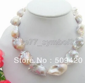 

Free shipping >>@ +>Natural!! 28x30MM Nucleated Flameball Keshi Pearl Necklac