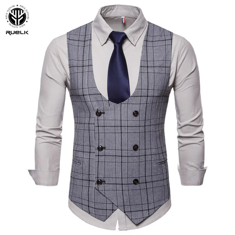 RUELK 2018 Men U Shaped Casual Suit Vest Mens Foramal Weeding Dress Vests Spring Autumn Fashion ...