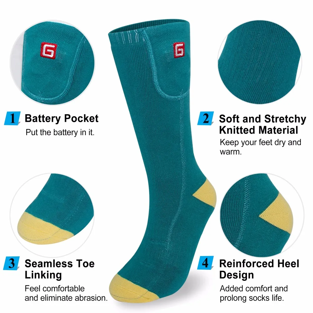 Мужские и женские носки с электрическим подогревом, 3,7 в перезаряжаемые на батарейках теплые носки, спортивные и уличные зимние теплые носки комплект для холодных ног