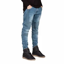 Уличная Для мужчин мужские байкерские джинсы homme Для мужчин; стильная обувь для поездок на мотоцикле Moto в стиле «хип-хоп» джинсовые брюки взлетно-посадочной полосы обтягивающие эластичные джинсы