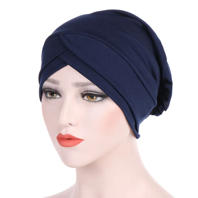 Muslim Fashion Women's Hijabs Elastic Cloth Cotton India Cap Cross Scarf Inner Hijab Cap Headband Turban Head Scarf Headwrap