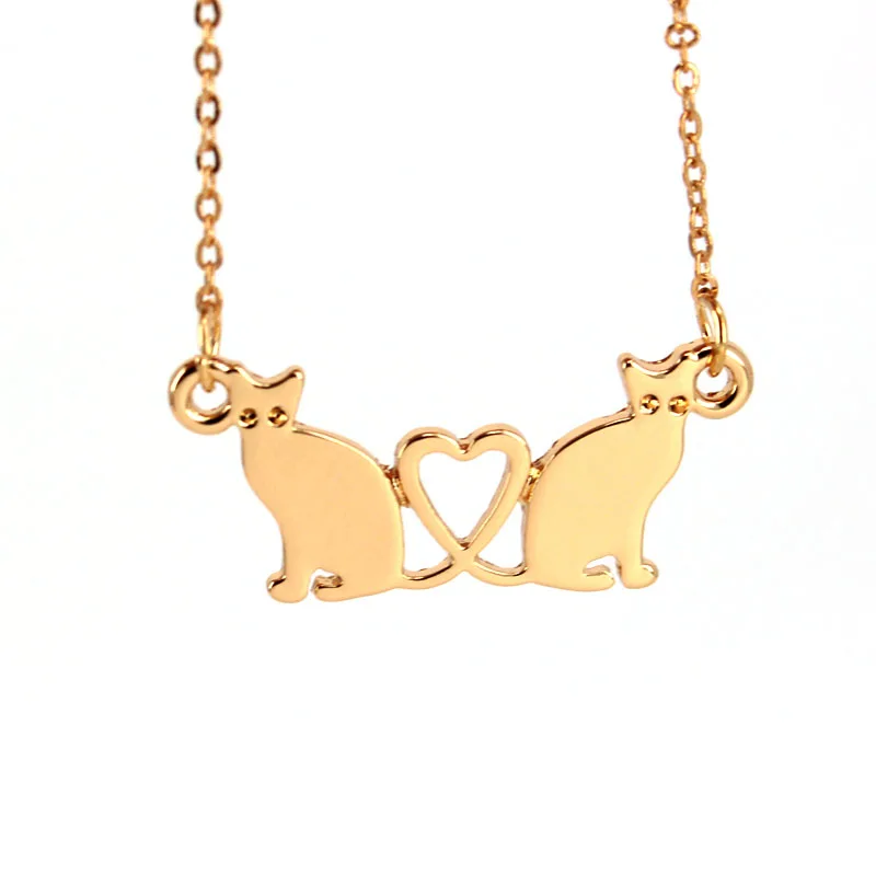 hzew two love cat heart pendant necklaces cute cat necklacein Chain