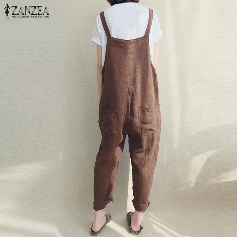 ZANZEA 2019 المرأة حللا خمر السراويل الإناث حزام Playsuit أكمام السروال القصير حمالة عارضة الصلبة الدنغري ارتداءها