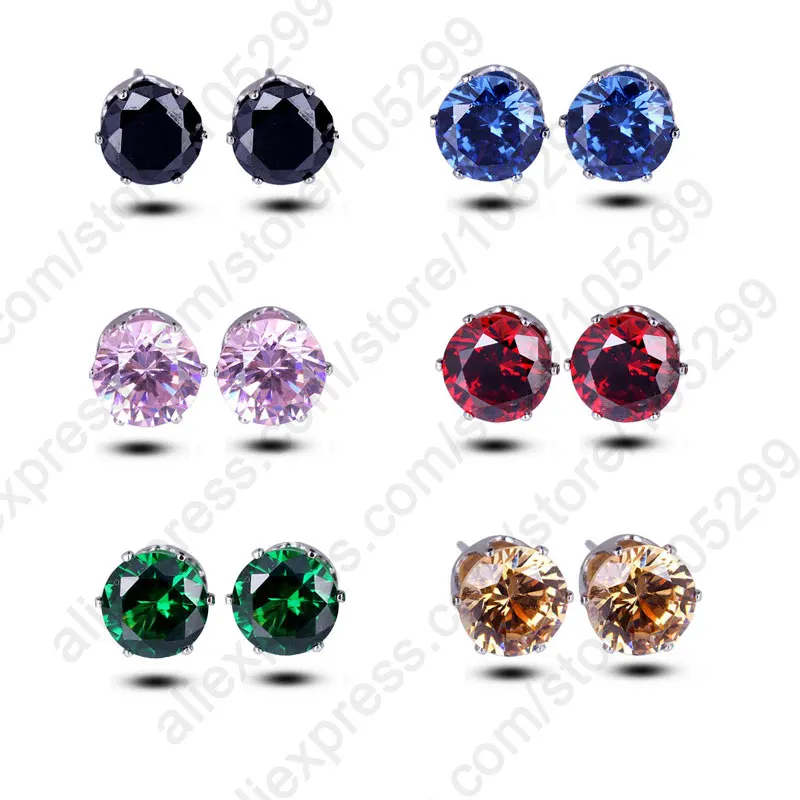 

Hot More Colors 3-8MM Anti-allergic Earring 925 Sterling Silver Jewelry Cubic Zirconia Stone Crystal Stud Earring Women