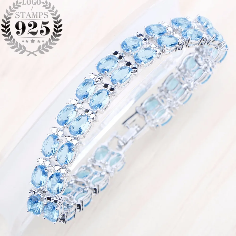 

Luxury Bracelet Sky Blue Cubic Zircon Silver 925 Jewelry For Women 18CM Bracelets Gift Free Jewellery Box