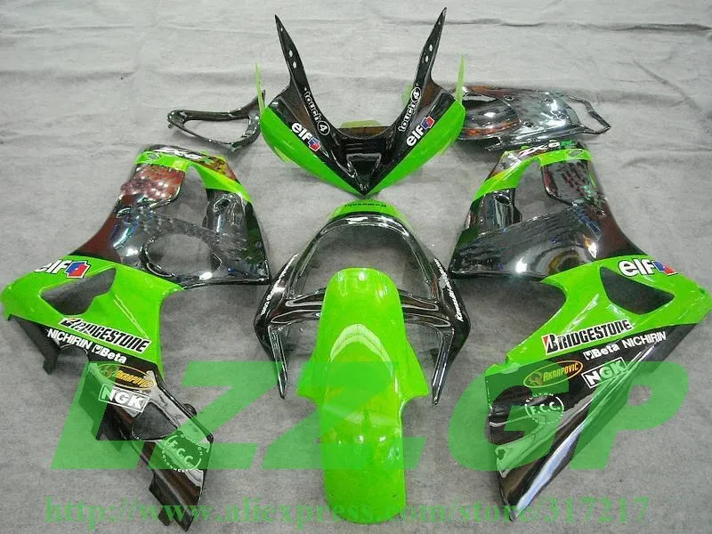 

Green Black fairing kit FOR KAWASAKI NINJA ZX 6R 636 03 04 ZX-6R 03-04 ZX6R 2003 2004 ZX 6R 03 04 fairings Freecustom LZZ.GP