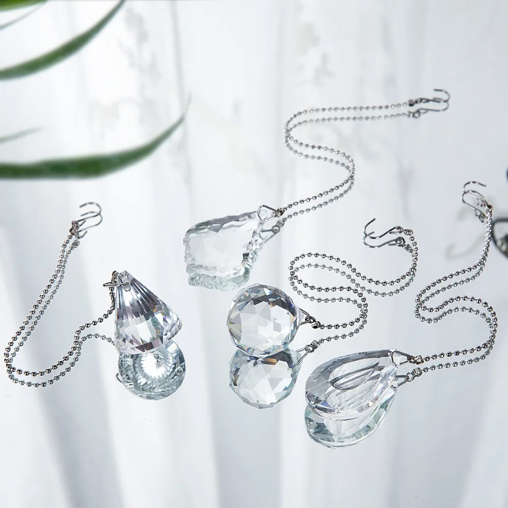 H&D 4Pcs Crystal Prisms Charm Pendant Ceiling Fan Pull Chain Extender with Ball Chain Connector Home Wedding Decor