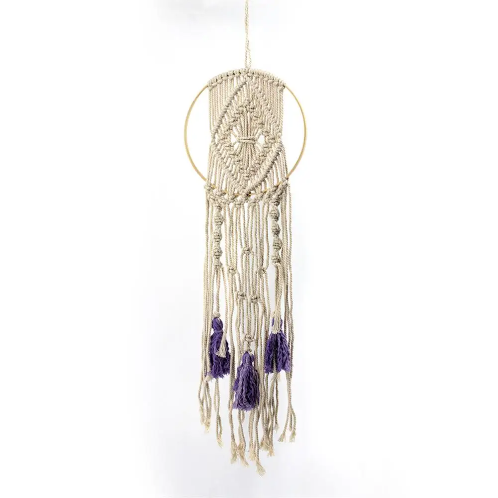 

Handmade Knitting Tapestry Bohemian Macrame Wall Hanging Tapestry With Purple Tassel Craft Gift Home Decoration