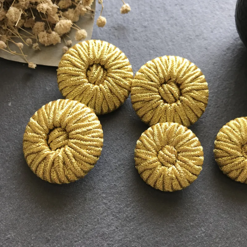 Sewing Buttons with Decorative Buckle, Hand-knitted Buttons, Vintage Gold Buttons, Suit Dress, Dance Dress, 5 PCs/Lot 3