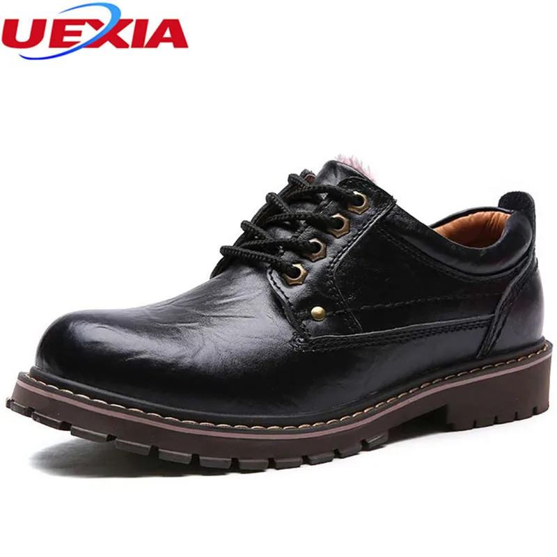

Cow Leather Men Shoes Winter Super Warm Rabbit Fur Velvet Cow Fashion Lace Up Black Lined Oxford Dress Shoes Men Working Safety