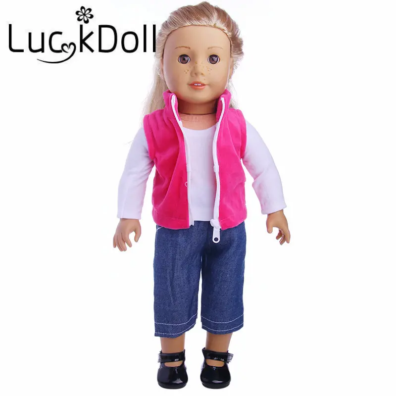 LUCKDOLL/джинсовая куртка с длинными рукавами+ футболка+ платье, синяя юбка+ штаны, Размер 18 дюймов, американский стиль, 43 см, аксессуары для одежды BabyDoll, подарок для девочки