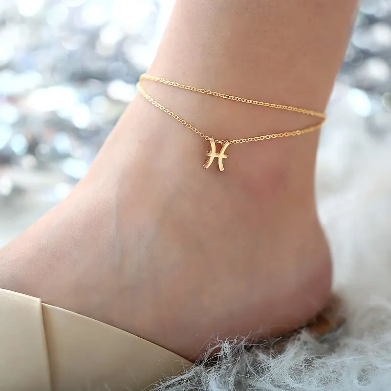 IF ME многослойный 12 Созвездие зодиака знак Женские браслеты для щиколотки девушка золотой пляж лодыжки браслет на ногу модные ювелирные изделия подарки