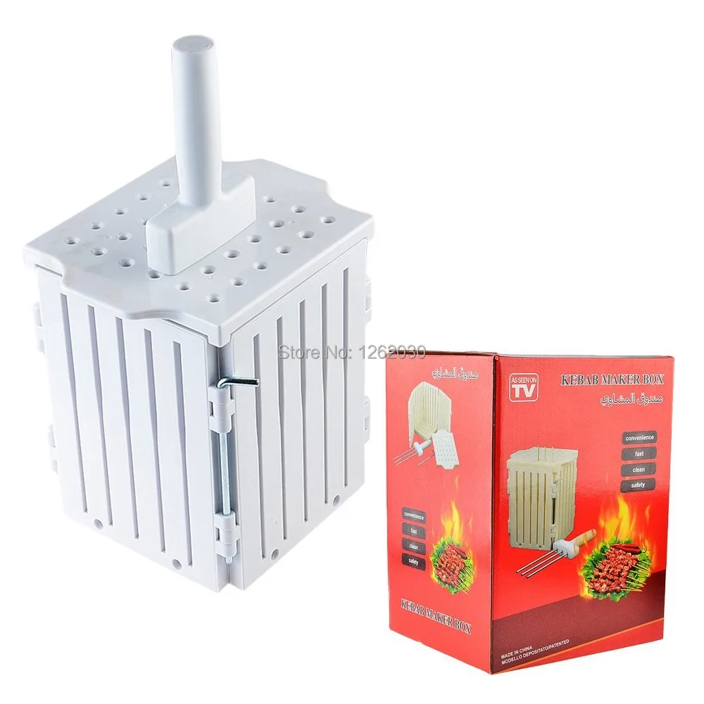 

Free shipping !!! brand BBQ Kebab Maker Box with Stainless Steel Skewers Brochette Beef Skewer Making Machine